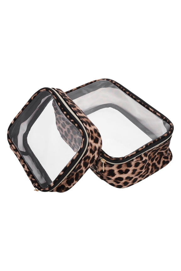 2-Pack Large Leopard Print Travel Cosmetic Bags, Portable Clear Toiletry Organizer Pouch Set