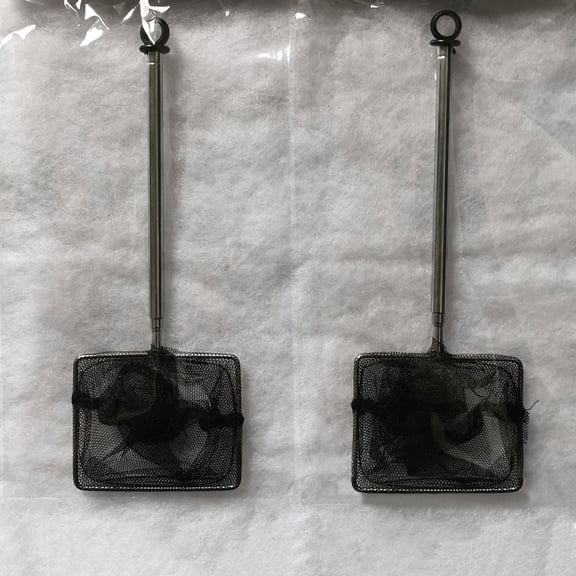 HOOWIFFY Set of 2 Black Stainless Steel Landing Nets with Telescopic Handles for Aquarium and Fish Tank Use