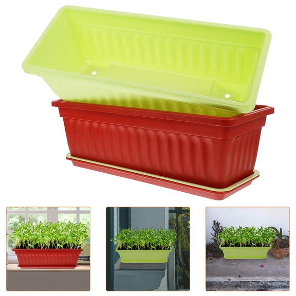 HOOWIFFY Large Rectangular Plastic Garden Flowerpot 2-Pack Planter Buckets for Indoor Outdoor Planting