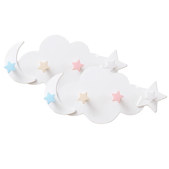HOOWIFFY Lovely Star Moon Cloud Wall Hooks White Plastic for Decor 2Pcs