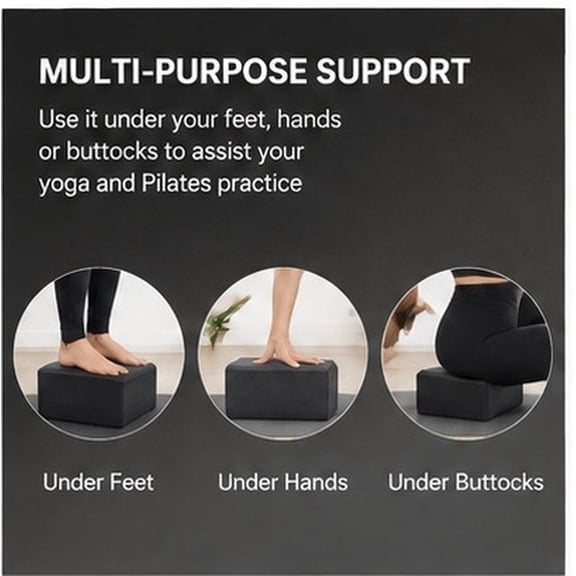 HOOWIFFY 2pcs Black EVA Yoga Block for Pilates Fitness Support and Balance