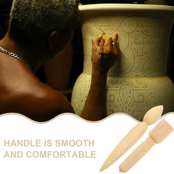 HOOWIFFY 2-Pack Ceramic Pottery Sculpting Tools with Beige Plastic Handles Ergonomic Design Perfect for Beginner Clay Craft Projects