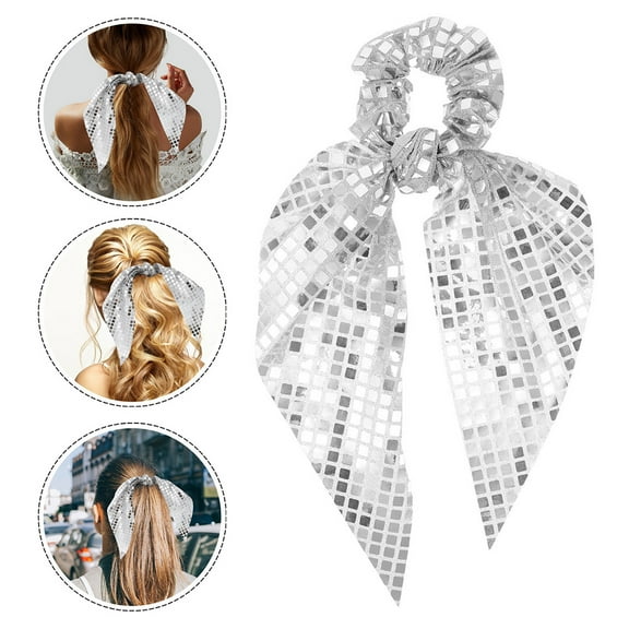 HOOWIFFY Soft Sequin Scrunchies with Charming Bowknot, 2 Pieces Hair Accessories for Women and Girls