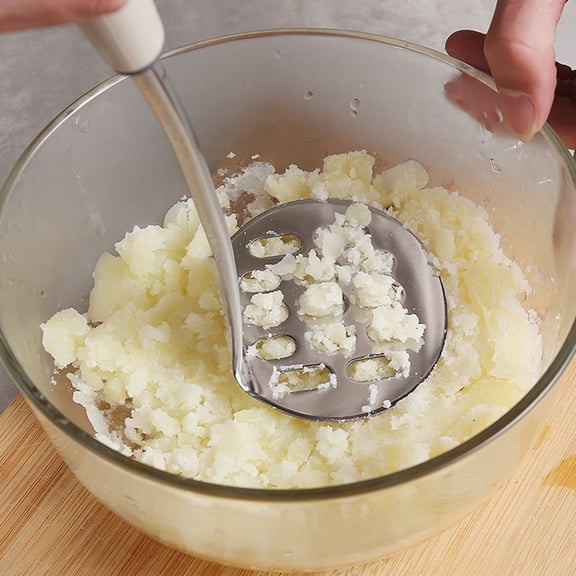 HOOWIFFY Potato Masher and Set, Stainless Steel with Comfortable Grey Grip, 2 Pieces for Home Kitchen Use