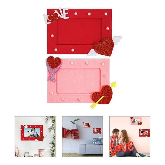 HOOWIFFY 2-Pack Valentines Day Photo Frames with Soft Non-Woven Fabric, Decorative Picture Holders for Home and Office Display