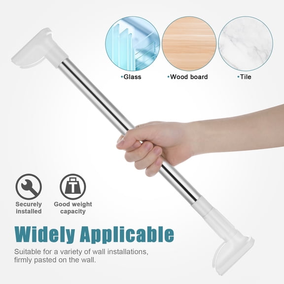 HOOWIFFY Adjustable Stainless Steel Closet Rods, No Drilling Required, White, 2 Pieces, and Easy Installation