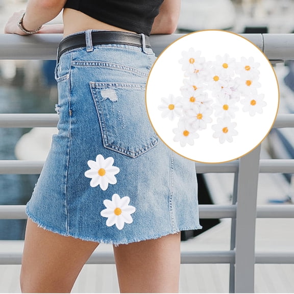 HOOWIFFY Adorable White Polyester Daisy Flower Patches for DIY Projects 30Pcs