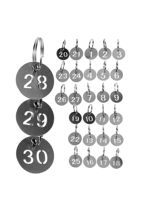 30Pcs Portable Key Tags with Number Labels Black Metal for Shopping Mall and Gym