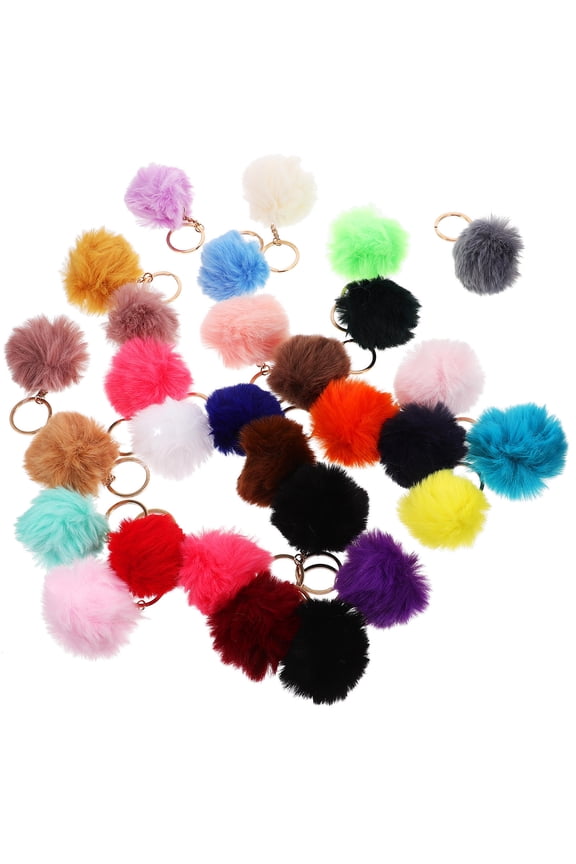 30-Piece Colorful Pom Pom Keychain Set, Cute Bag Charms and Key Accessories for Women, Teens, and Girls