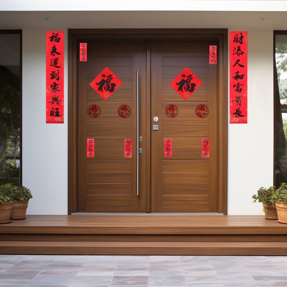HOOWIFFY 32Pcs Red Chinese Couplets Set Year of Horse Banner Spring Festival Home Decor