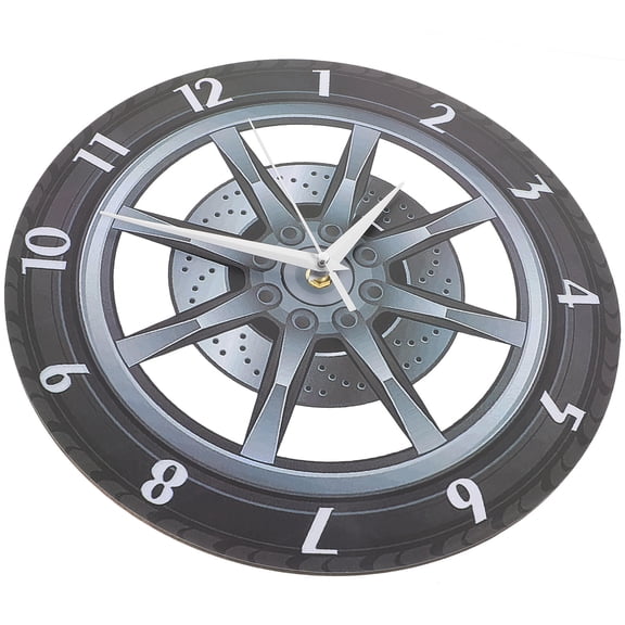 HOOWIFFY 3D Black Acrylic Car Wheel Wall Clock for Home Decor, Unique Interior Design, Stylish and Modern Wall Decoration