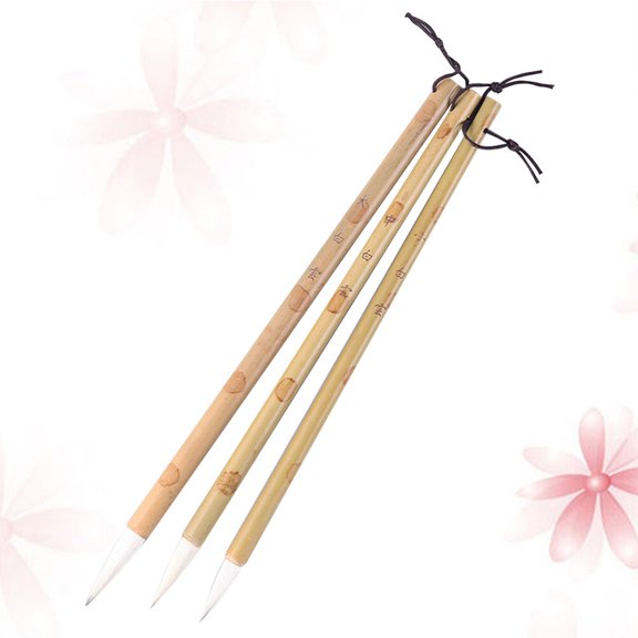 HOOWIFFY 3-Piece Chinese Brush Set with Beige Elastic Hair for Traditional Writing and Painting