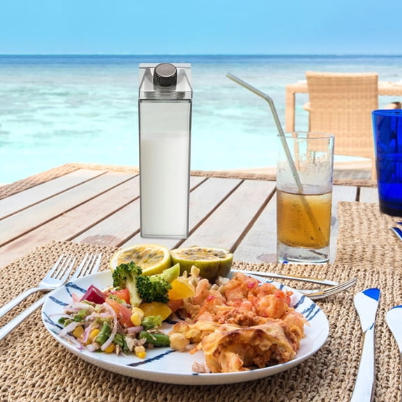 HOOWIFFY 3-Pack Transparent Plastic Carton Bottles Leakproof Portable Drink Jugs for Water Juice and