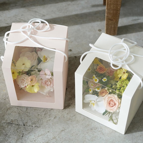 HOOWIFFY 3Pcs Clear Window Flower Box White Paper Easy to Assemble for General Users