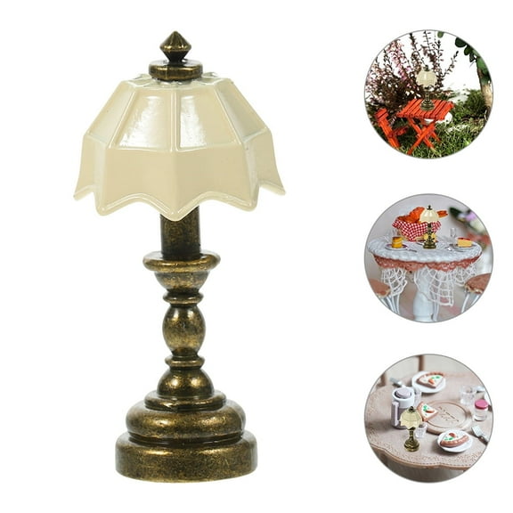 HOOWIFFY 3Pcs Miniature Dollhouse Table Lamps Retro Style LED Lights for Dollhouse Room Decor 1.8x0.8x0.8in