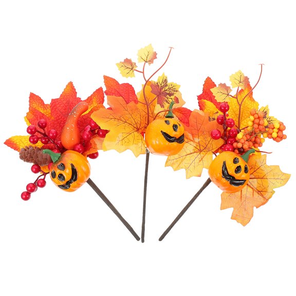 HOOWIFFY 3Pcs Fake Maple Leaves Pumpkin Branch for Fall Floral Arrangement and Vase Decor