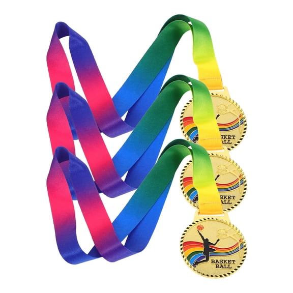 HOOWIFFY 3Pcs Golden Basketball Award Medals for Sports Competitions with Custom Engraving Pendant