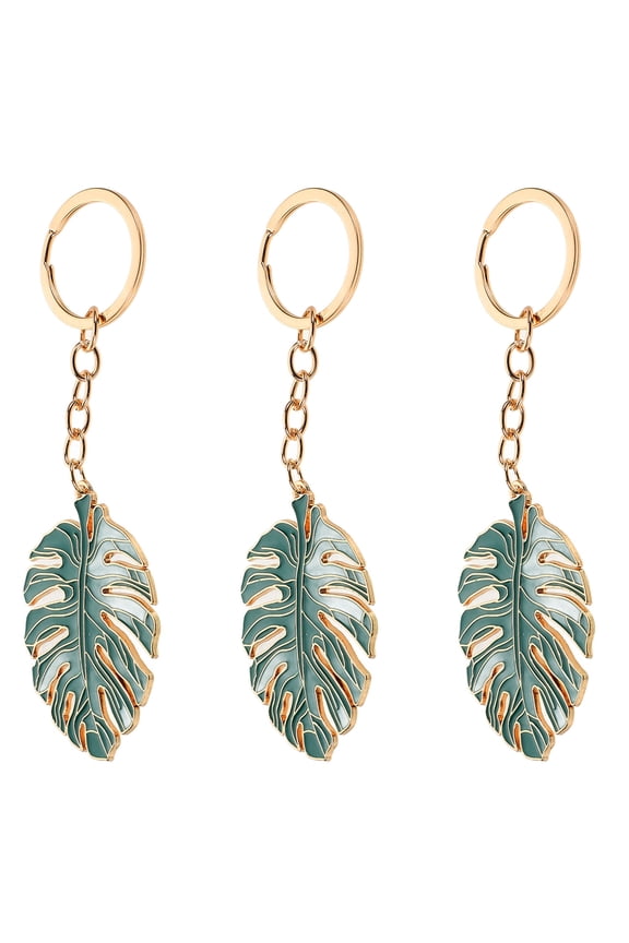 3Pcs Plant Leaf Keychain Dark Green Alloy Key Pendant Stylish Bag Hanging Charm