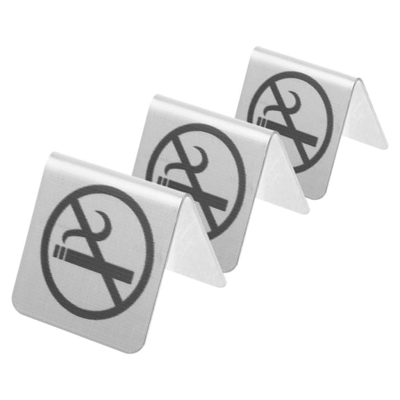 HOOWIFFY 3Pcs No Smoking Table Top Sign with Modern Design for Home and Business Use in Silver