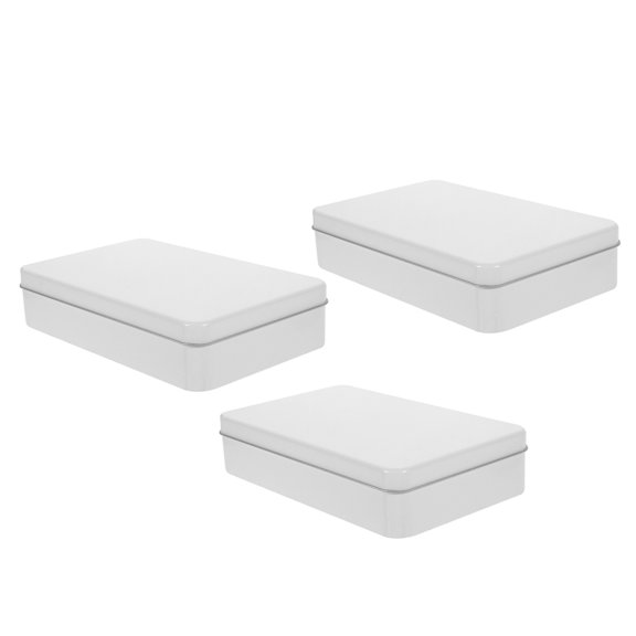 HOOWIFFY 3Pcs White Metal Tin Container Organizer Small Storage Box with Lid Portable Use