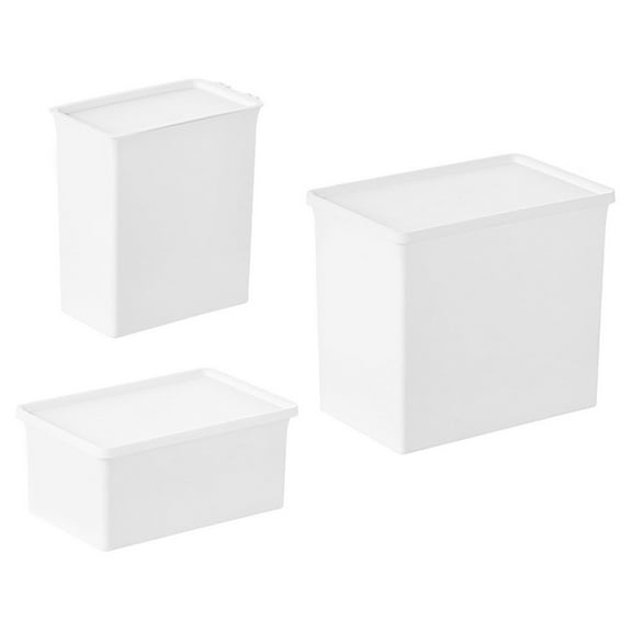 HOOWIFFY 3-Pack White Plastic Storage Boxes with Lids for Laundry Detergent, Household Organization, and