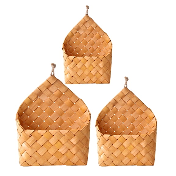 HOOWIFFY 3Pcs Woven Storage Basket Brown Wall Hanging Letter Organizer 13.4x7.9x5.1in