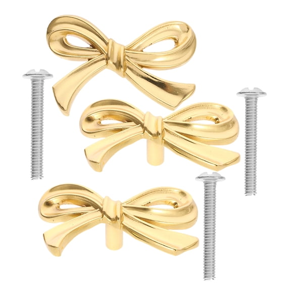 HOOWIFFY 3-Pack Brass Bowknot Cabinet Knobs, Decorative Drawer Pulls for Wardrobe, Dresser, Cupboard Hardware