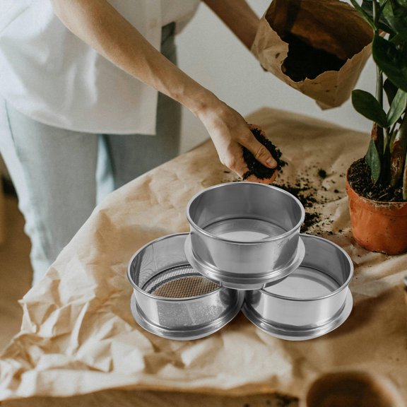 HOOWIFFY 3pcs Standard Test Sieve For Soil Sifting Silver Stainless Steel Lab Sieve For Professionals