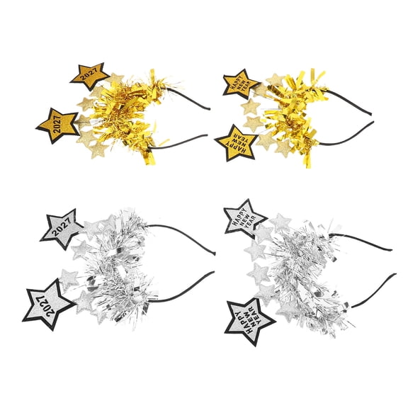 HOOWIFFY 4Pcs 2027 Star Headband with Detachable Tinsel for New Year Eve Party Dress Up