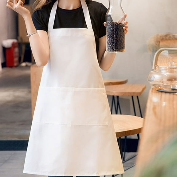 HOOWIFFY 4Pcs Waiter Working Apron and Chef Hat Set White with Front Pocket for Server Use