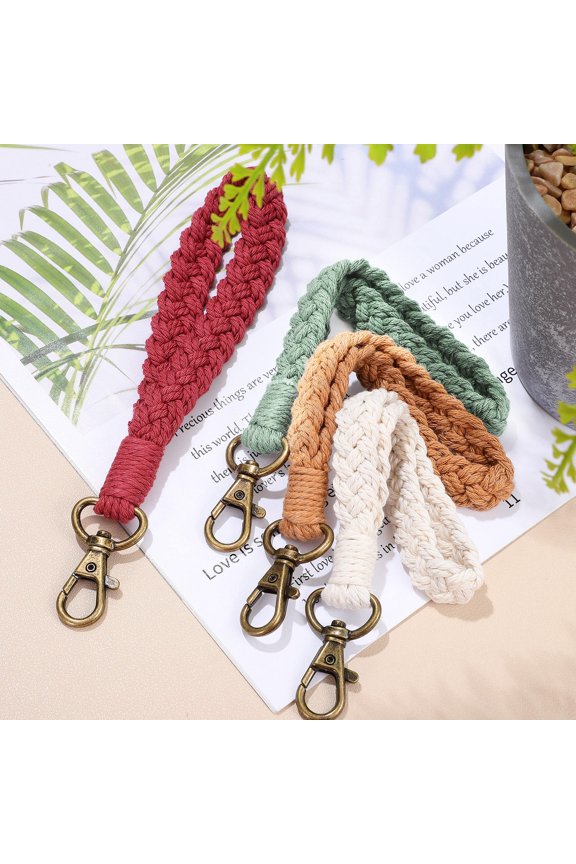 4Pcs Assorted Color Bohemian Macrame Keychain Wristlet Stylish Accessory with Swivel Hook
