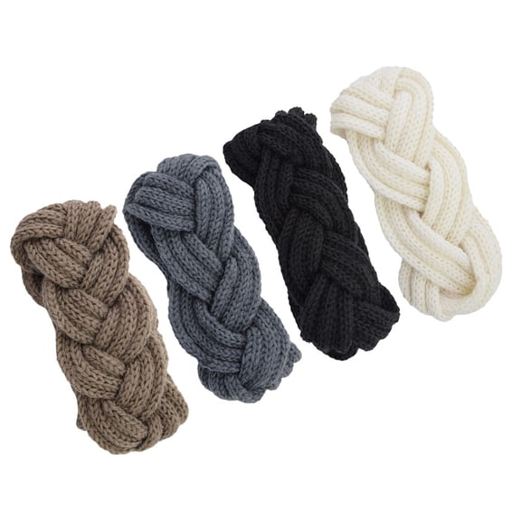 HOOWIFFY Wool Yarn Hair Band Assorted Color Knitted Ear Warmer for Cold Climates 4Pcs