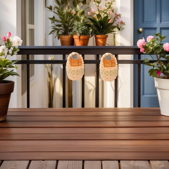 HOOWIFFY Rustic Bamboo Bird Shelter Light Yellow Outdoor Garden Birdhouse Set 4 Pieces Durable Weather-Resistant