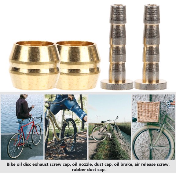 HOOWIFFY 4Pcs Bike Brake Hose Fittings Copper Golden for Hydraulic Brake Hose Bolt Mountain Bike Supply