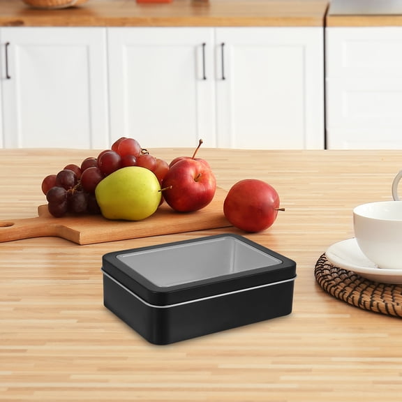 HOOWIFFY 4-Pack Rectangular Metal Cookie Tin Containers with Transparent Lids Storage Boxes