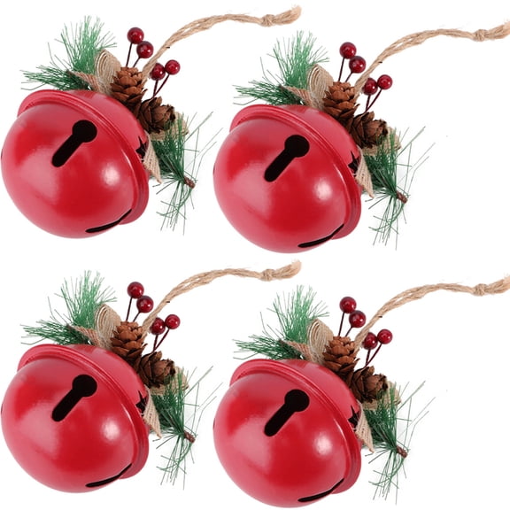 HOOWIFFY 4-Pack Red Christmas Bell Ornaments Hanging Decorations for Xmas Tree Holiday Party Supplies