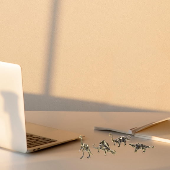 HOOWIFFY Dinosaur Figurines Set of 4 Golden Alloy Miniature Dino Models Office Desk Decor Collectible Toys