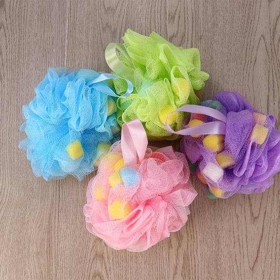 HOOWIFFY Hanging Mesh Shower for Adults, Assorted Colors, Lightweight and Bathing Scrubbers, 4 Pack