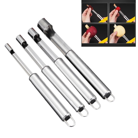 HOOWIFFY 4 Pcs Kitchen Gadget Corer Silver Fruit Corer Pear Core Remover