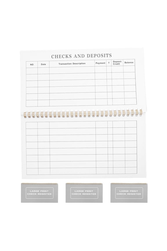 4Pcs Bank Check Registers with Large Print and Date Section in Grey for Easy Financial Tracking