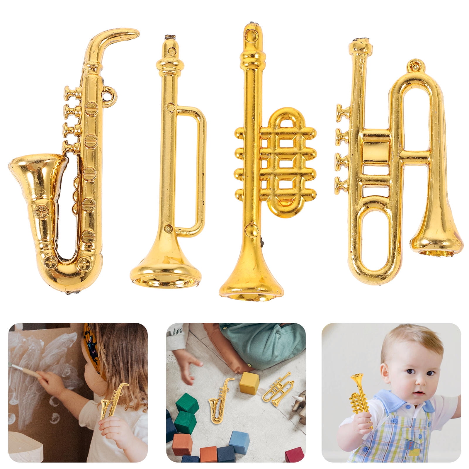 HOOWIFFY 4Pcs Mini Plastic Musical Instrument Golden for Photography ...