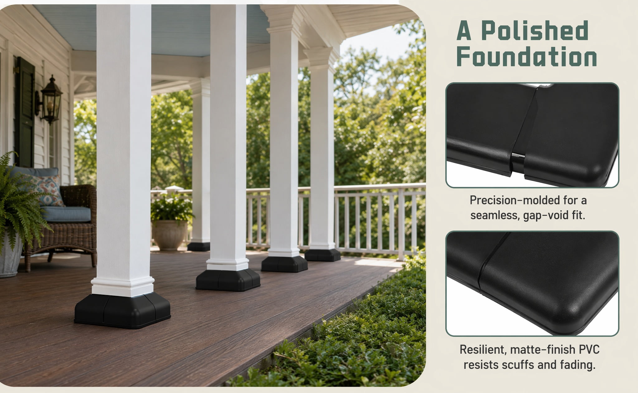 HOOWIFFY 4Pcs PVC Black Deck Post Skirt Covers for Fence Porch Column ...