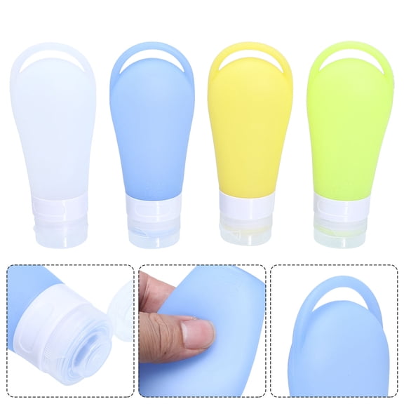 HOOWIFFY 4-Pack Reusable Silicone Travel Bottles for Toiletries, Leak-Proof Sub-Packing Bottles 13.5x5.3cm, Ideal for Vacation