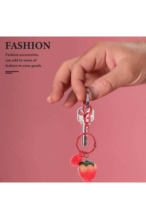 Handmade Strawberry Keychain Charm, Red Resin Fruit Pendant, Cute Metal Bag and Key Accessory for Women and Teens