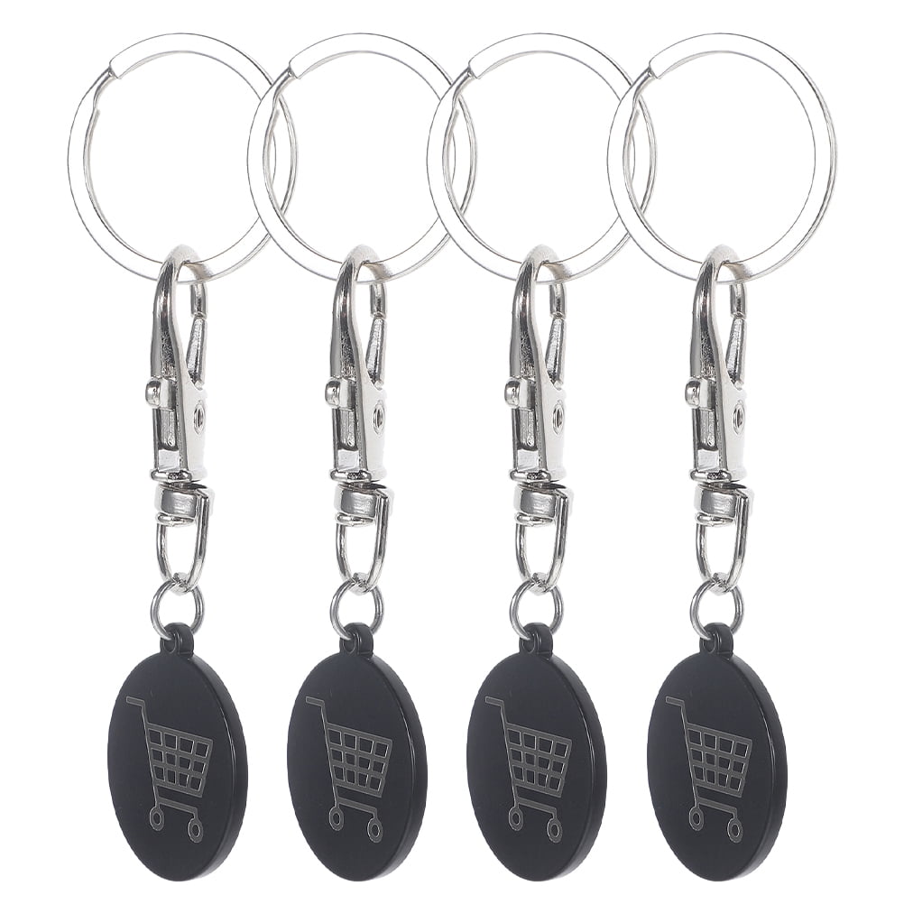 HOOWIFFY 4Pcs Sturdy Metal Trolley Token Keychain Black Compact ...