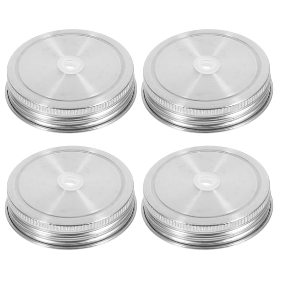 HOOWIFFY 4Pcs Wide Mouth Jar Lids Stainless Steel with Straw Hole for Food Storage Home Users
