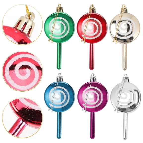 HOOWIFFY 6-Pack Assorted Color Plastic Lollipop Ornaments for Christmas Tree Holiday Decorations
