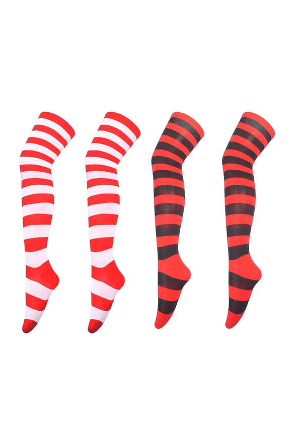 4-Pack Womens Striped Holiday Socks Acrylic Fiber Christmas Stockings for Party and Everyday Wear