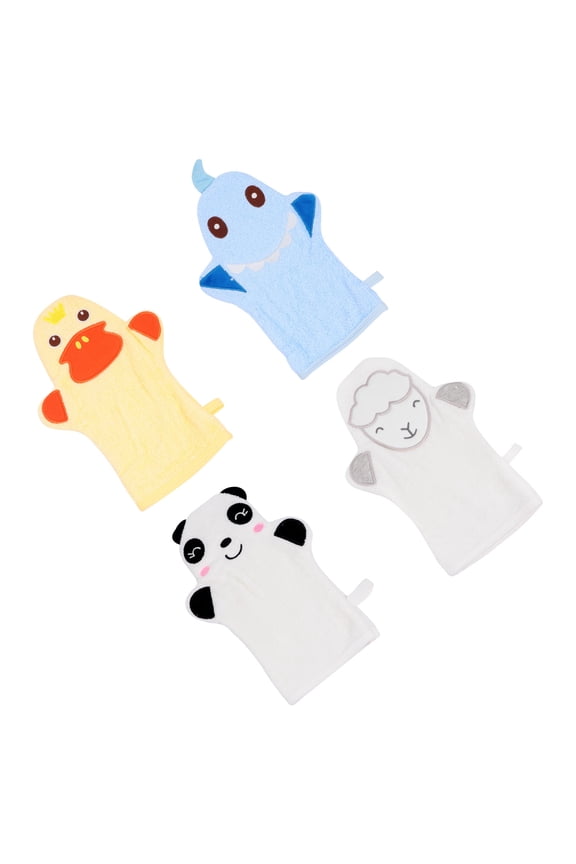 Cotton Wash Gloves 4 Pieces Multi-Color Soft Hand Cleaning Gloves