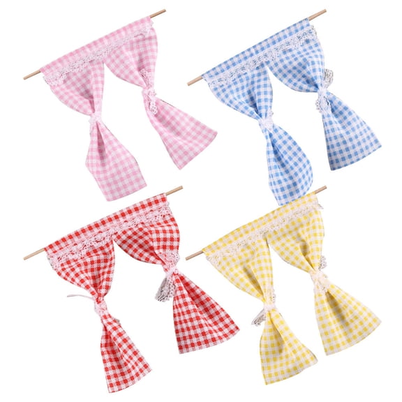 HOOWIFFY 4pcs Miniature Curtains for Dollhouse Decor with Elegant Design in Yellow Fabric